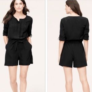 Loft black long sleeve tie waist henley romper